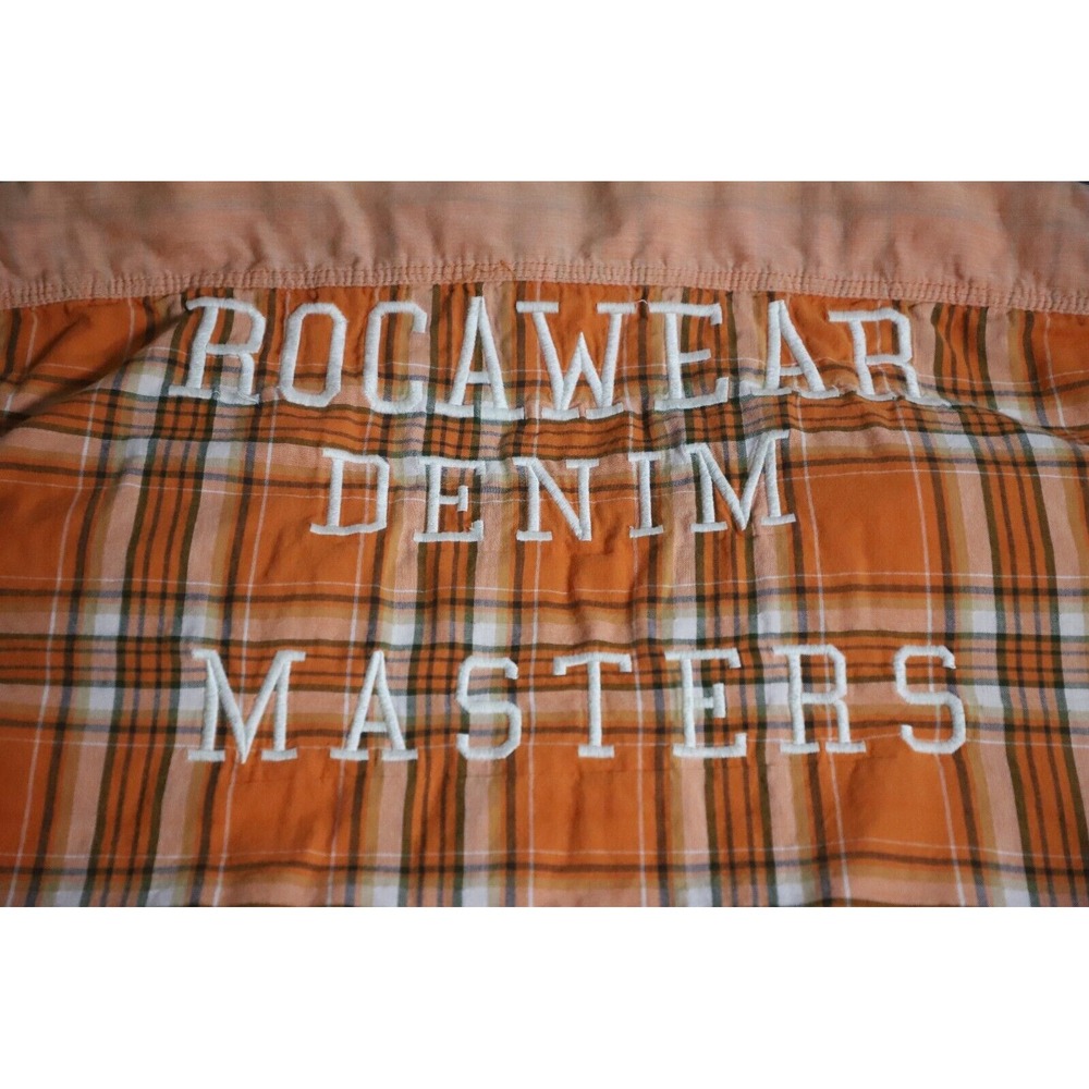 Rocawear Shirt Mens 3XL Black Orange Plaid Western Hip Hop Streetwear Button-Up - Picture 10 of 13